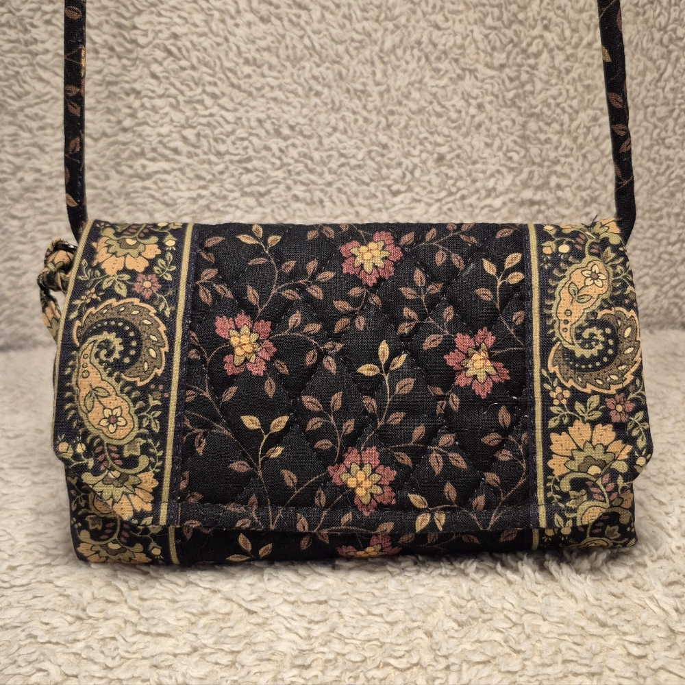 Vera Bradley Trifold Crossbody Wallet Bag Retired Paisley Pattern Earthtones
